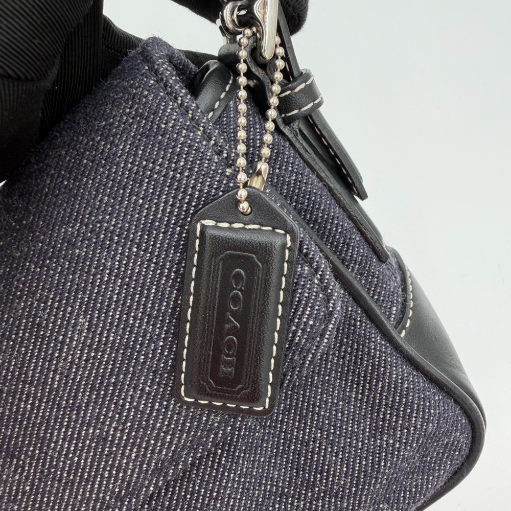 Vintage Coach E0J-7763 Black Denim Wool Flap Shoulder Bag Y2K Baguette Buckle - Picture 14 of 15